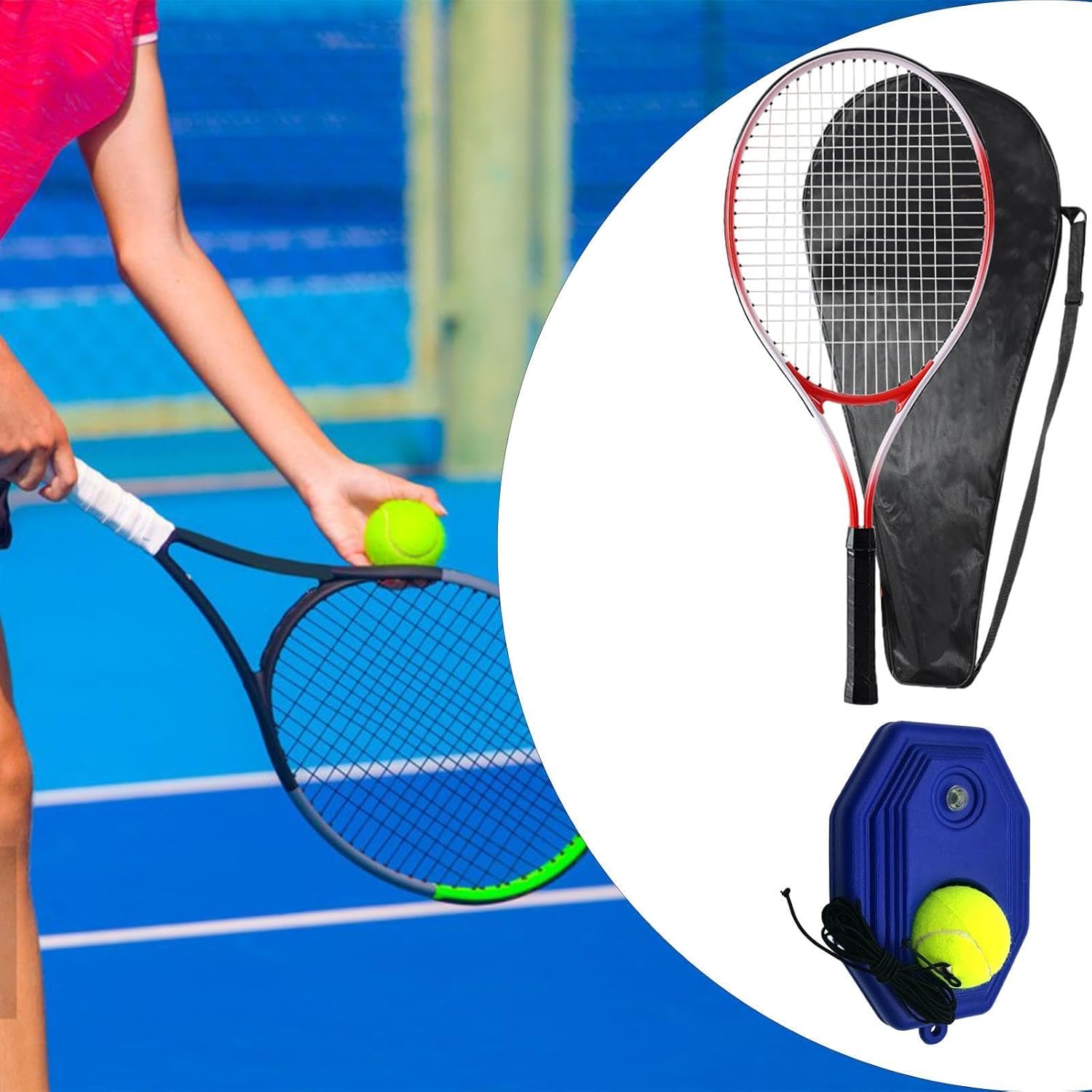 Tennis Training Ball with String, Tennis Racquet, Lightweight Tennis Training Equipment for Outdoor, Indoor and Outdoor, Adults Red