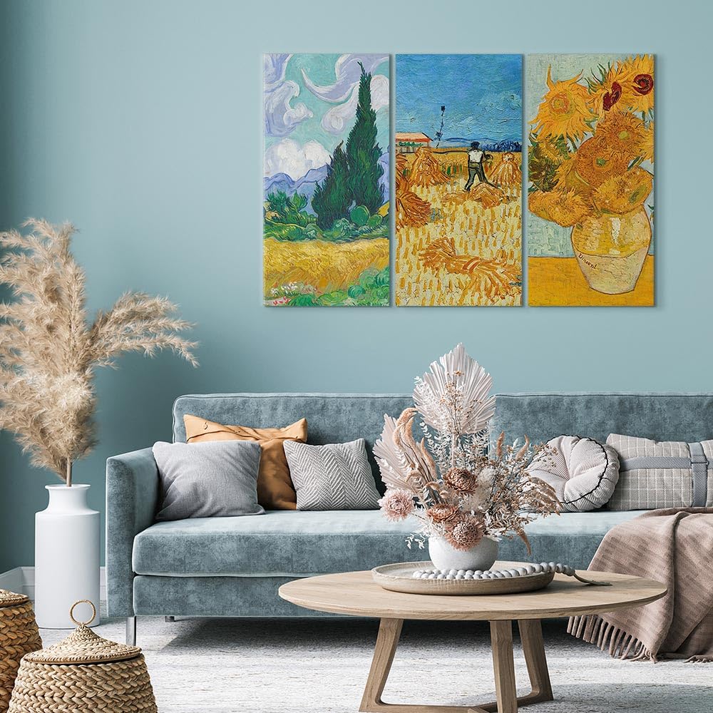 Murando Set Di 3 Quadri Grandi Vincent Van Gogh – Opera Multipannello 120x80 Cm (3 Pannelli Da 40x80 Cm) – Effetto Pittura A Mano HandArt