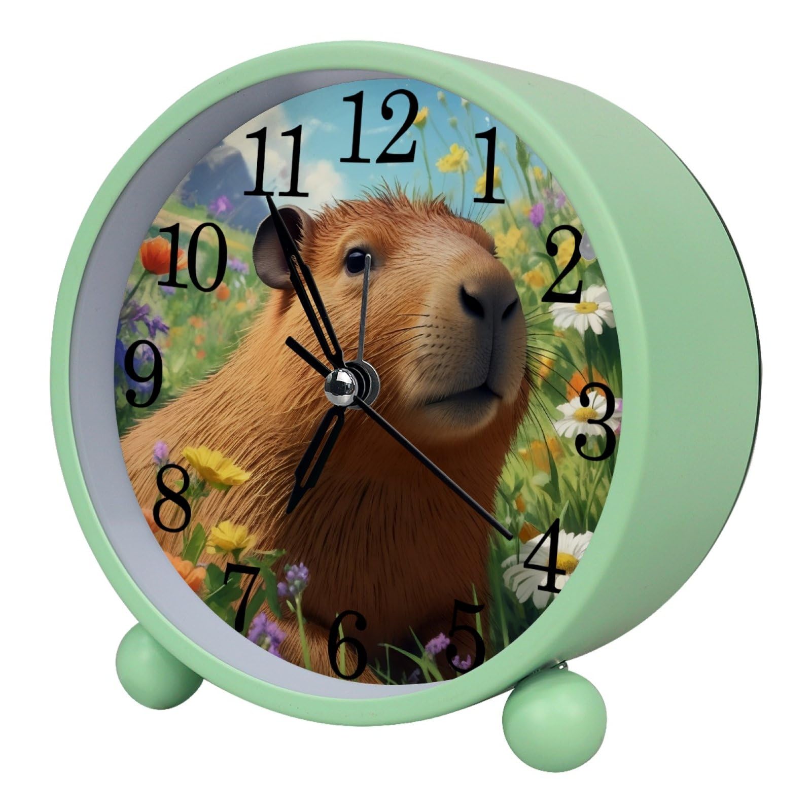 etoenbrc Capybara and Flower 10.9" Alarm Clock,Small Battery Operated Clock, Slient Plastic Table Clock for Living Room Decor,Bedroom,Office