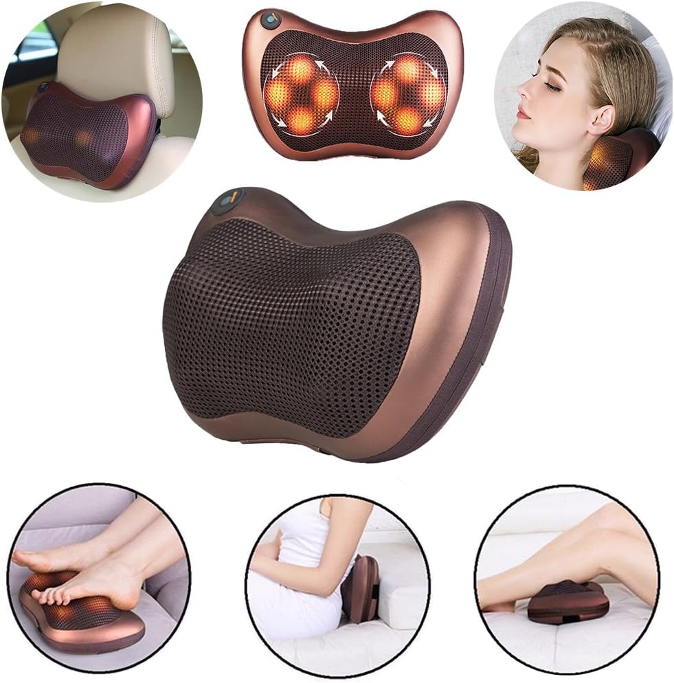 Car/Office Chair Massager, Neck, Shoulder, Back, Waist Massager Pillow, Shiatsu Deep Kneading Massager Relax Body , Electric Multifunction Massage Pillow Cushion.( 8 massage balls)