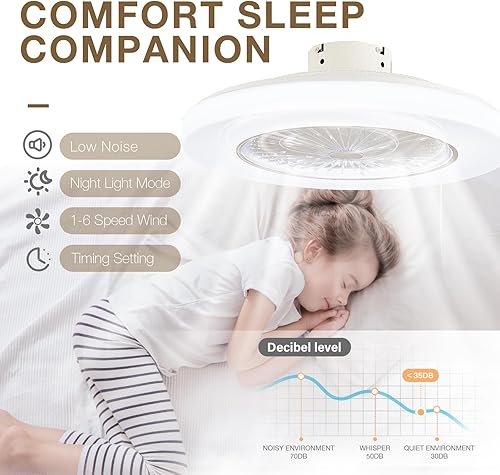 Miniatura 2 de SAMPHON Ventiladores de techo cerrados de 23 pulgadas con luces, moderno ventilador de techo de perfil bajo con luz LED regulable y control remoto