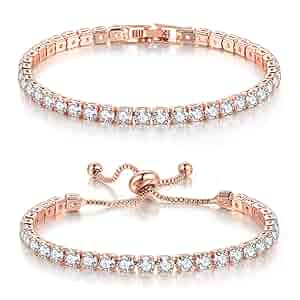 【BLACKPURPLE】Double Round Tennis Cubic Bracelet Double Row Round Cubic Zirconia Tennis Bracelet