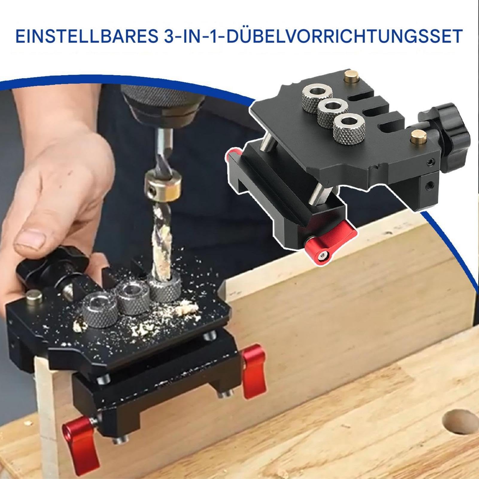 Doweling Jig Kit, regulowany przyrząd do wiercenia otworów prostych, kompletny samocentrujący się widelec, 8,5 x 10 x 2,36 cm, narzędzie do wiercenia w drewnie