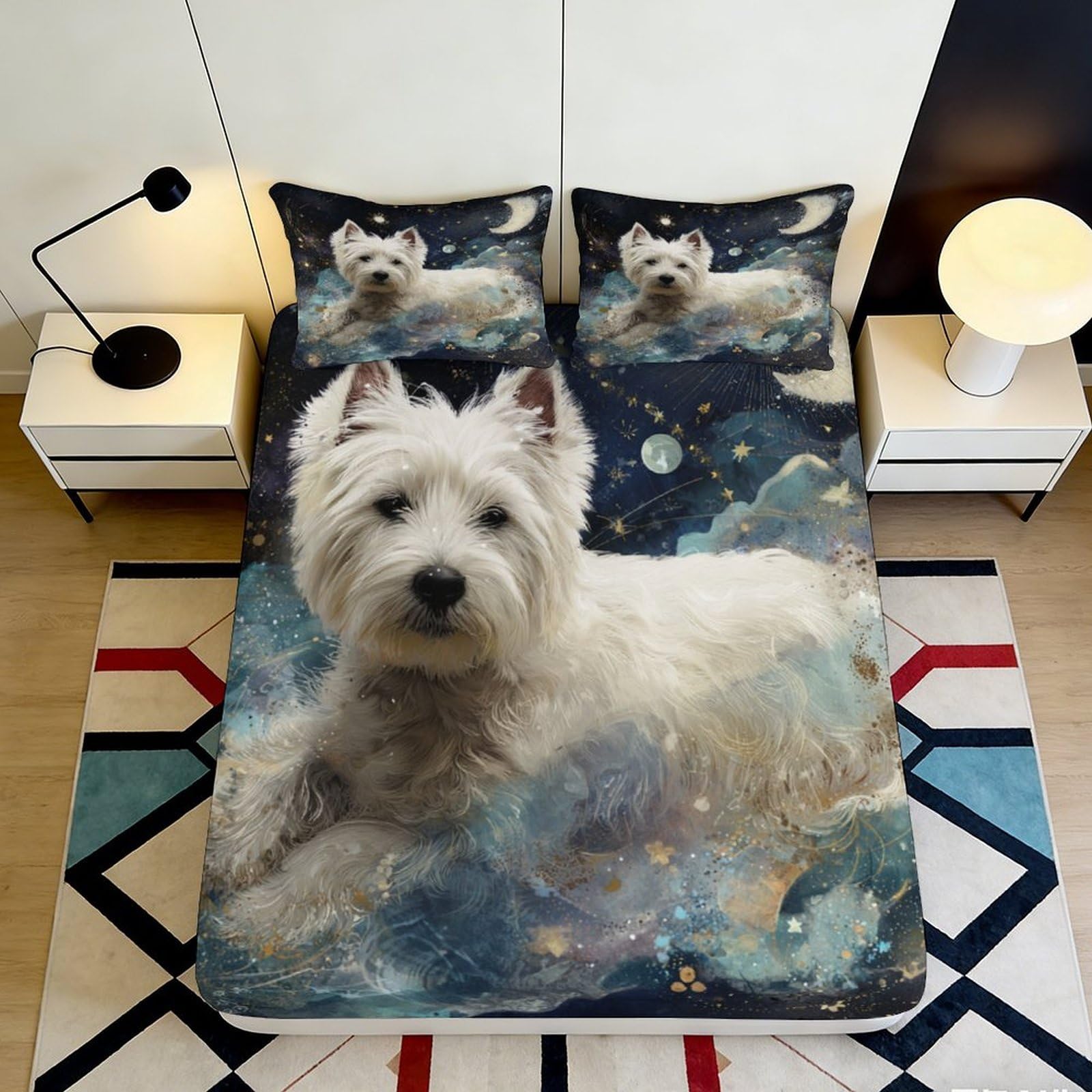 Pnayamiorkfel Style-5 3D Printed Dreamy Starry Sky Fitted Sheet Microfiber White Dog Bed Cover For Bedroom Guest Room Dust Protection Decor 90X200x25cm