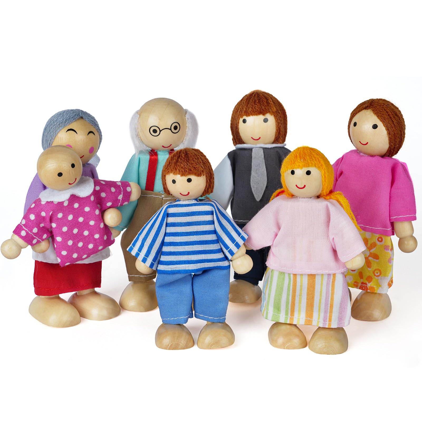 Aolso Casa Delle Bambole, 7 pezzi, Casa Delle Bambole, Famiglia di Bambole in Legno, Statuette per Bambole, Accessori per La Casa Delle Bambole in Legno(Stile Nordico)