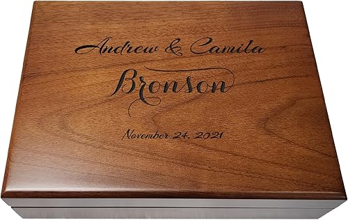 Engraved Wooden Keepsake Box, Personalized Memory, Large Wooden Box with Hinged Lid, Wedding Gift Box for Couple, Custom Memory Box