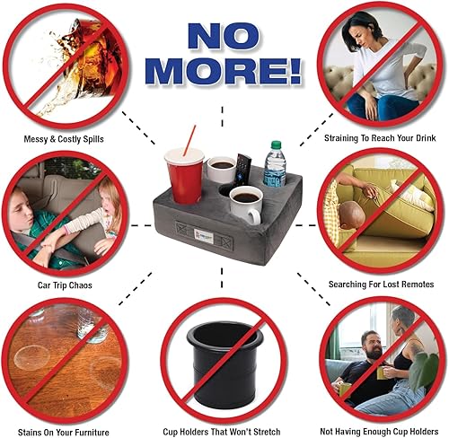 Miniatura 9 de La Almohada Portavasos Original Cup Cozy Pillow de 5 Agujeros Negra Como se Ve en TV - Soporte Portavasos para Sofá, Sillón, Cama, Automóvil, Casa