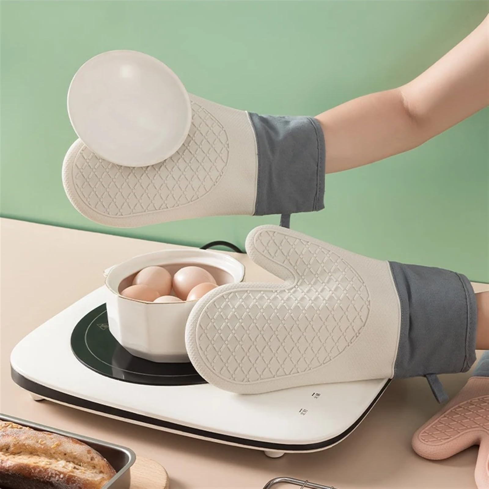 MRKU Guantes para Hornear, Guantes de Cocina para Horno, 1/3 Unidades, Silicona Gruesa, aislantes y Resistentes al Calor, para Uso en microondas y Cocina.