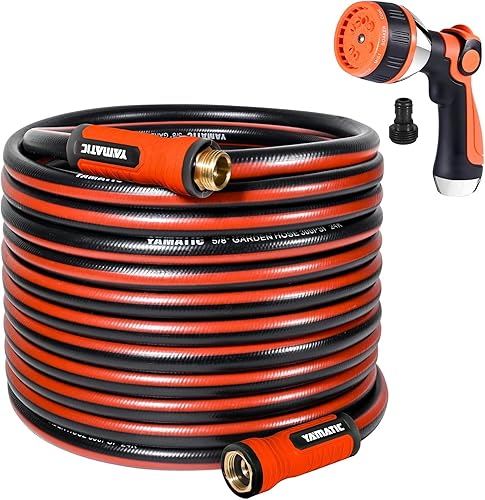 YAMATIC Manguera de jardín de 75 pies x 58 pulgadas, manguera de agua duradera con boquilla de manguera de 10 funciones, mango giratorio, sin