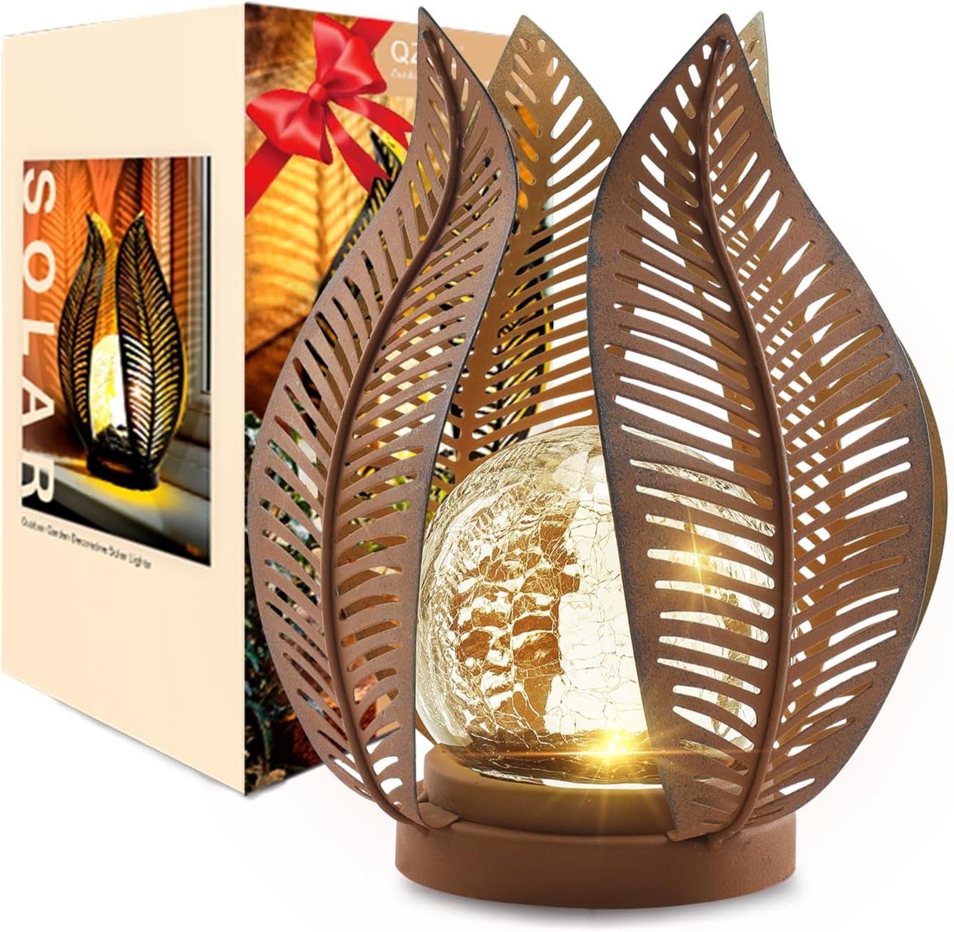 Solar Outdoor Lights Garden Decor Waterproof Crackle Glass Globe,Metal Yard Art Outdoor Solar Garden Lights for Decor Yard,Porch,Patio Decorations.Gardening Gifts for Women/Mom.