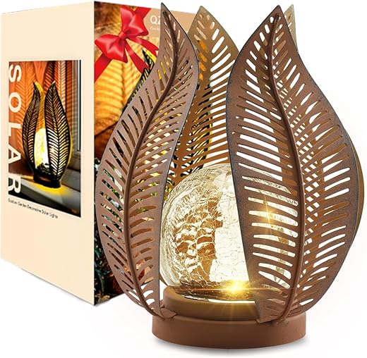 QZGE Solar Outdoor Lights Garden Decor Waterproof Crackle Glass Globe,Metal Yard Art Outdoor Solar Garden Lights for Decor Yard,Porch,Patio Decorations.Gardening Gifts for Women/Mom.