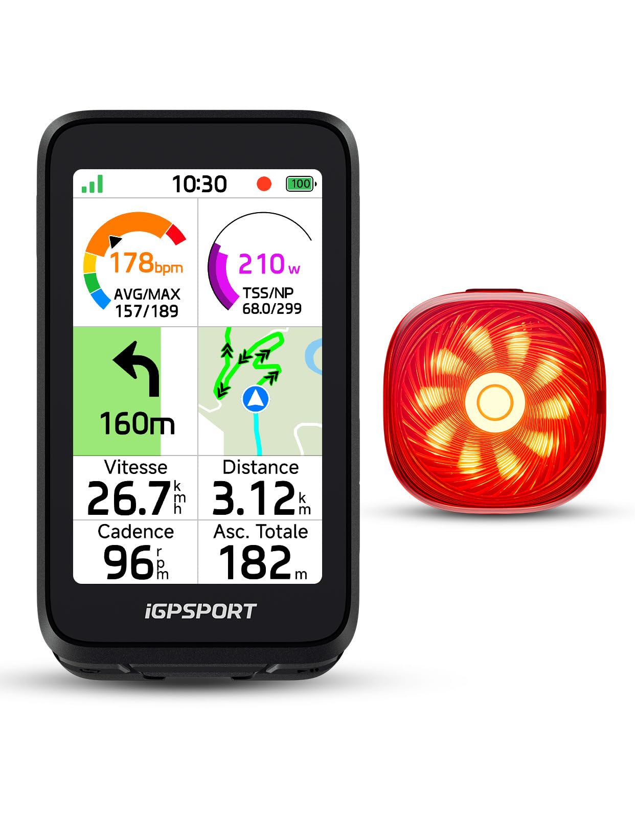 iGPSPORT BiNavi Air Compteur Velo sans Fil et TL50 Feu Arriere Velo