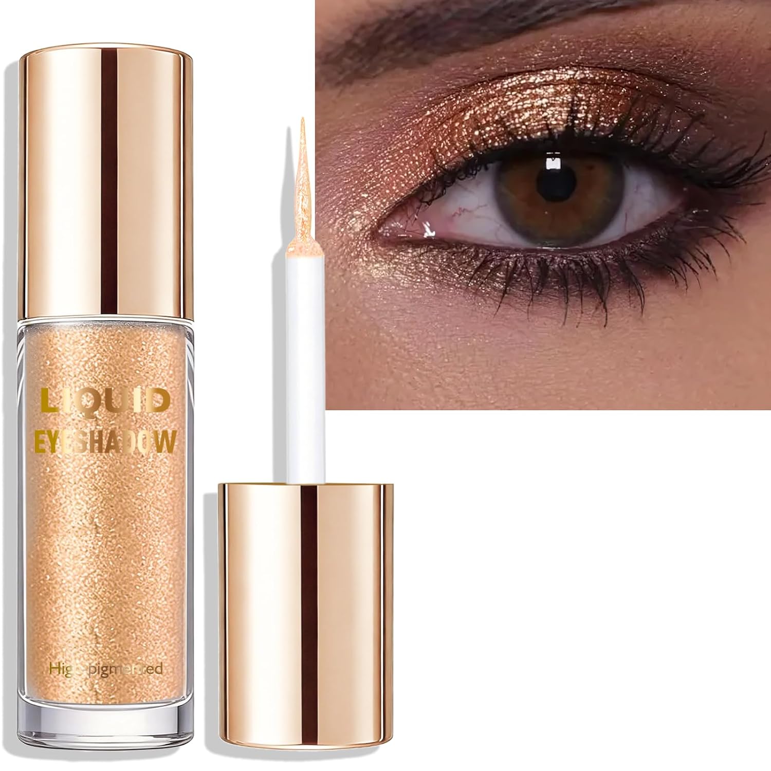 Champagne Rose Gold Glitter Liquid Eyeshadow, Smooth Blendable High-pigmented Cream Eyeshadow Metallic Shimmer Eye Shadow for Older Women, Long-wearing Crease-Resistant Eye Glitter Makeup