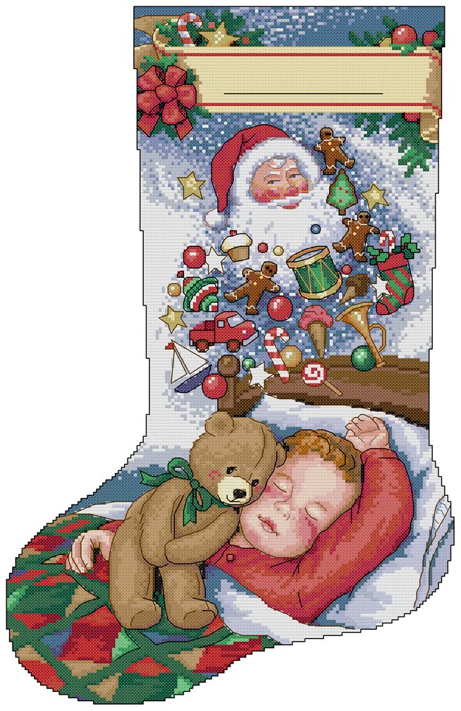 Awesocrafts Santa Claus Cross Stitch Stamped Kits Christmas Stocking-Dream Easy Patterns Cross Stitching Embroidery Needlework Kit Supplies (Santa Claus)