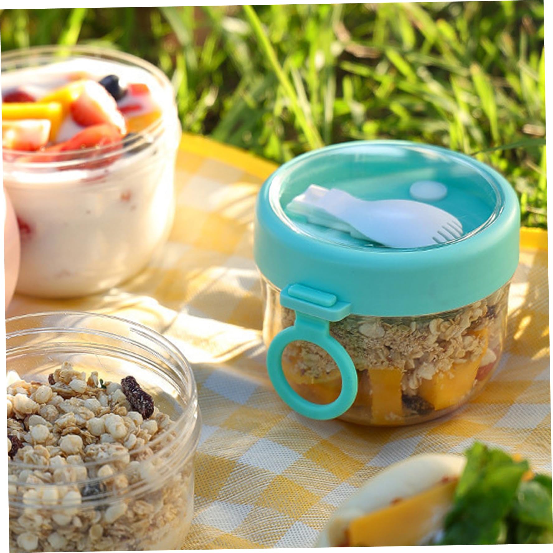 Contenitori ermetici portatili per avena da 4 pezzi da 600 ml con coperchi e cucchiai, vasetto per yogurt di capacità per latte, frutta, cereali, conservazione dell'insalata, preparazione