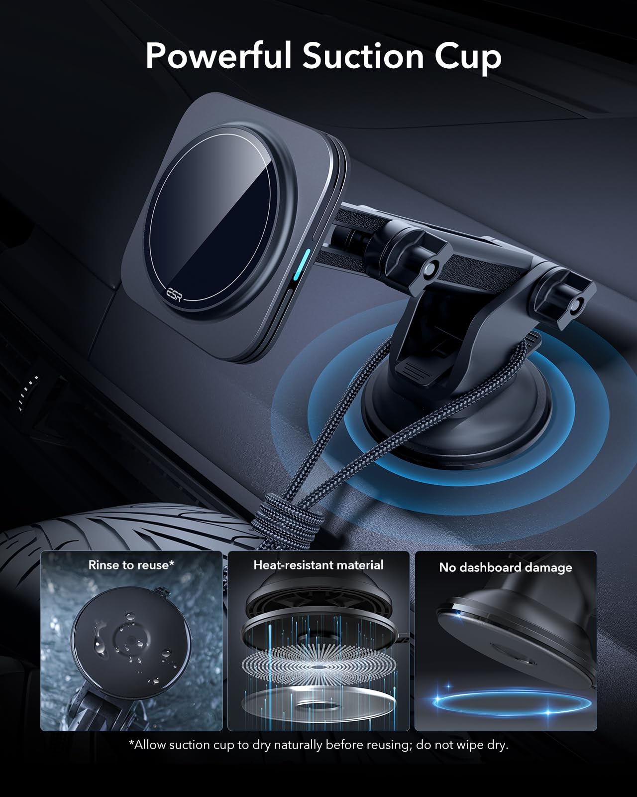ESR 15W Caricatore da Auto MagSafe, Caricabatteria da Auto MagSafe, Ricarica Wireless Magnetica da Cruscotto, Supporto per Telefono da Auto per iPhone 17/17e/16/15/14/13/12, Pixel 10, Galaxy S25/S26