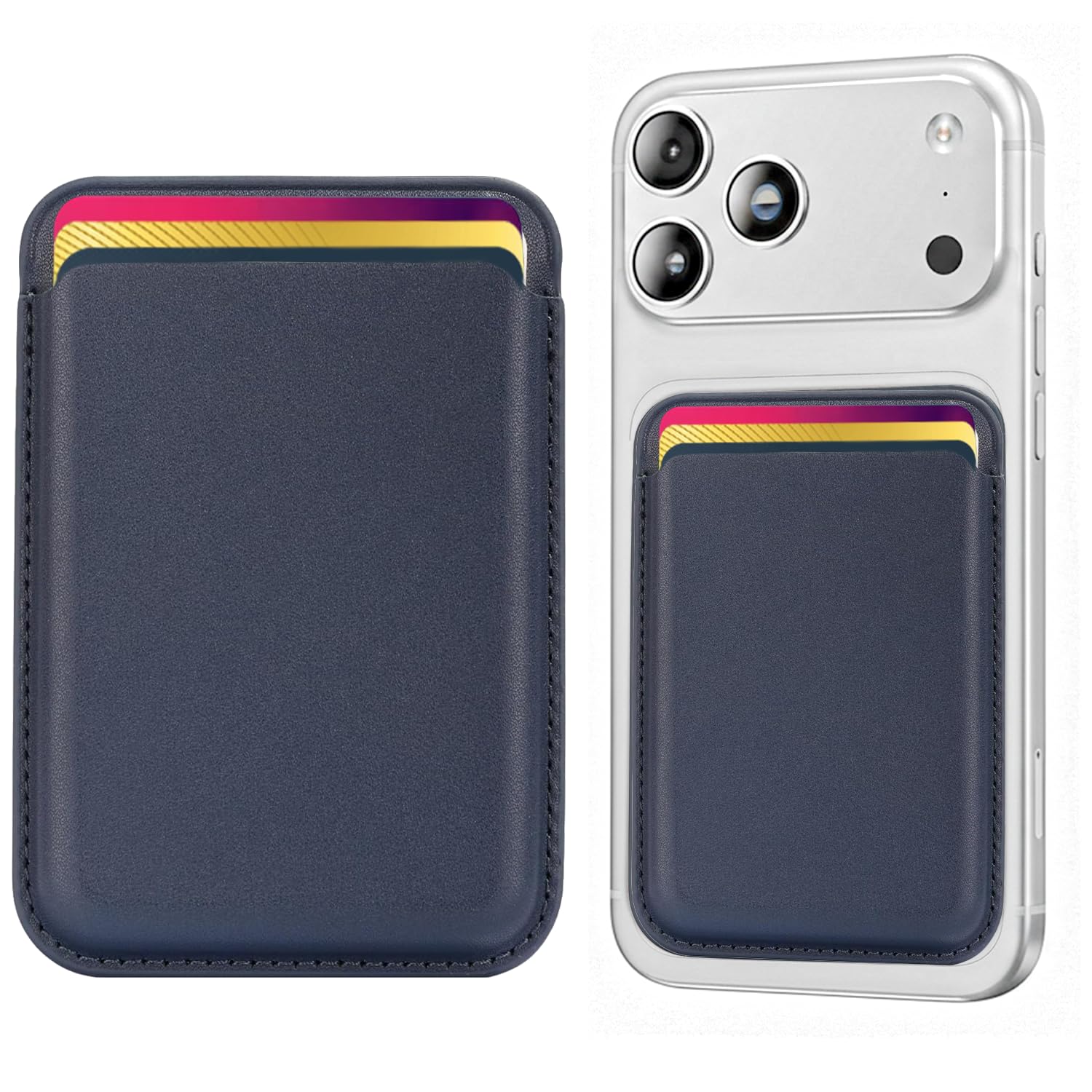Strongest Magnetic Card Holder for Phone – Slim Mag Safe Wallet for iPhone 12,13,14,15,16 Pro Max – Solid Pattern Soft Leather Apple Wallet for Men & Women with Magnet, (Navy)-image-2