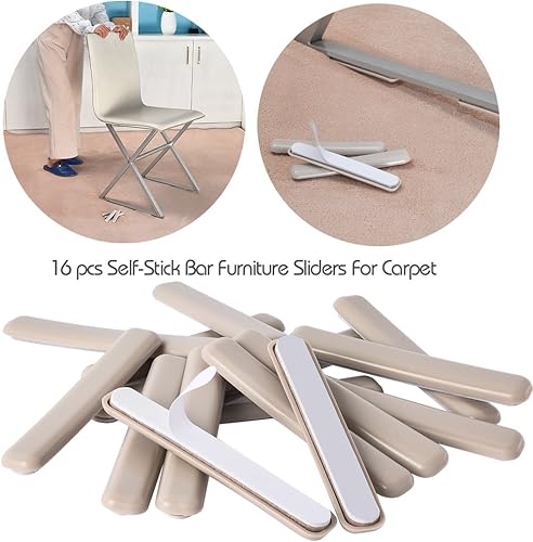 Miniatura 7 de Paquete de 16 tiras autoadhesivas para mover muebles, deslizadores de muebles de 12 x 4 para alfombras, almohadillas rectangulares para muebles,