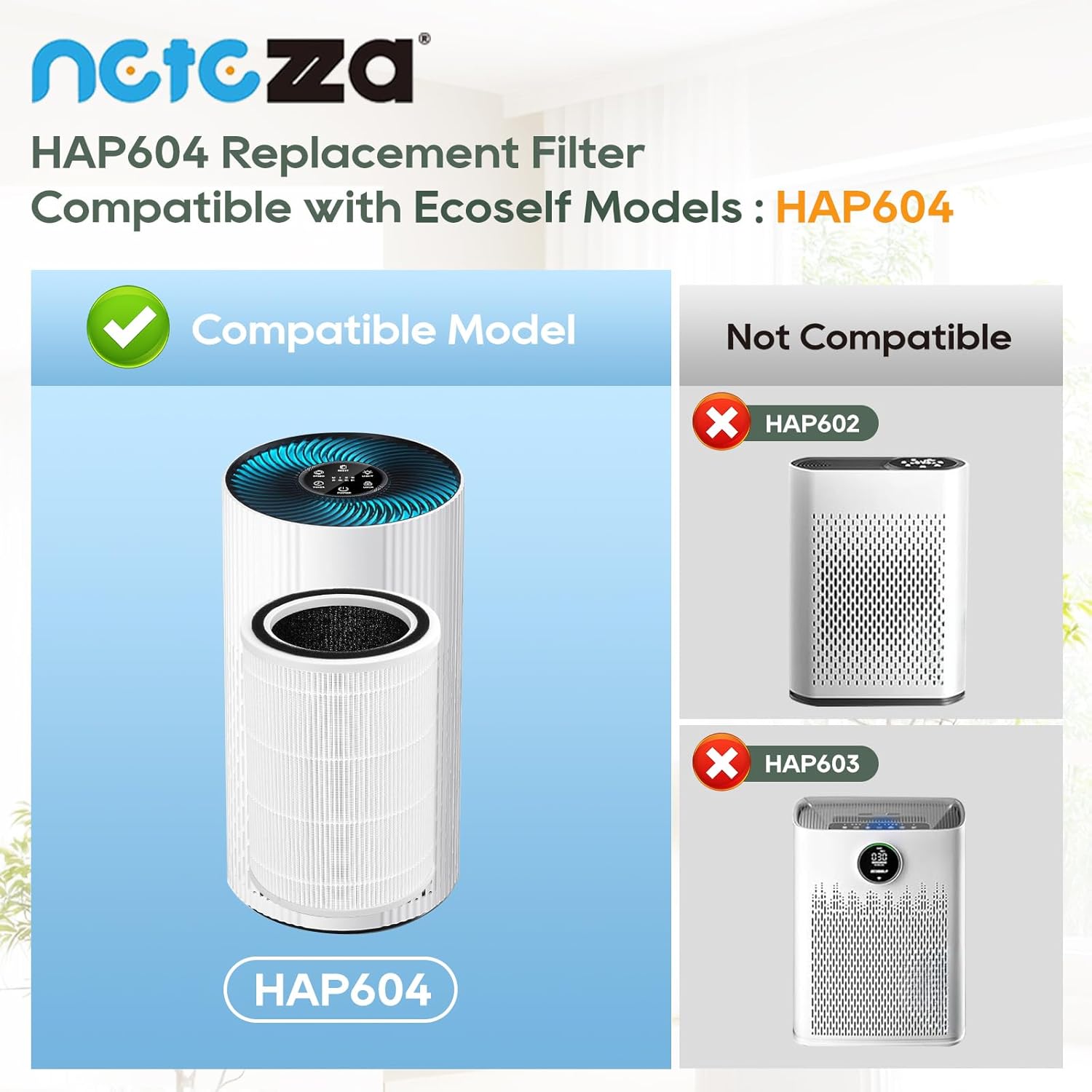 HAP604 Replacement Filter Fit for Ecoself HAP604 Air Purifier, 3-In-1 Efficiency Activated Carbon Filtration System, 2 Pack, White - Image 3