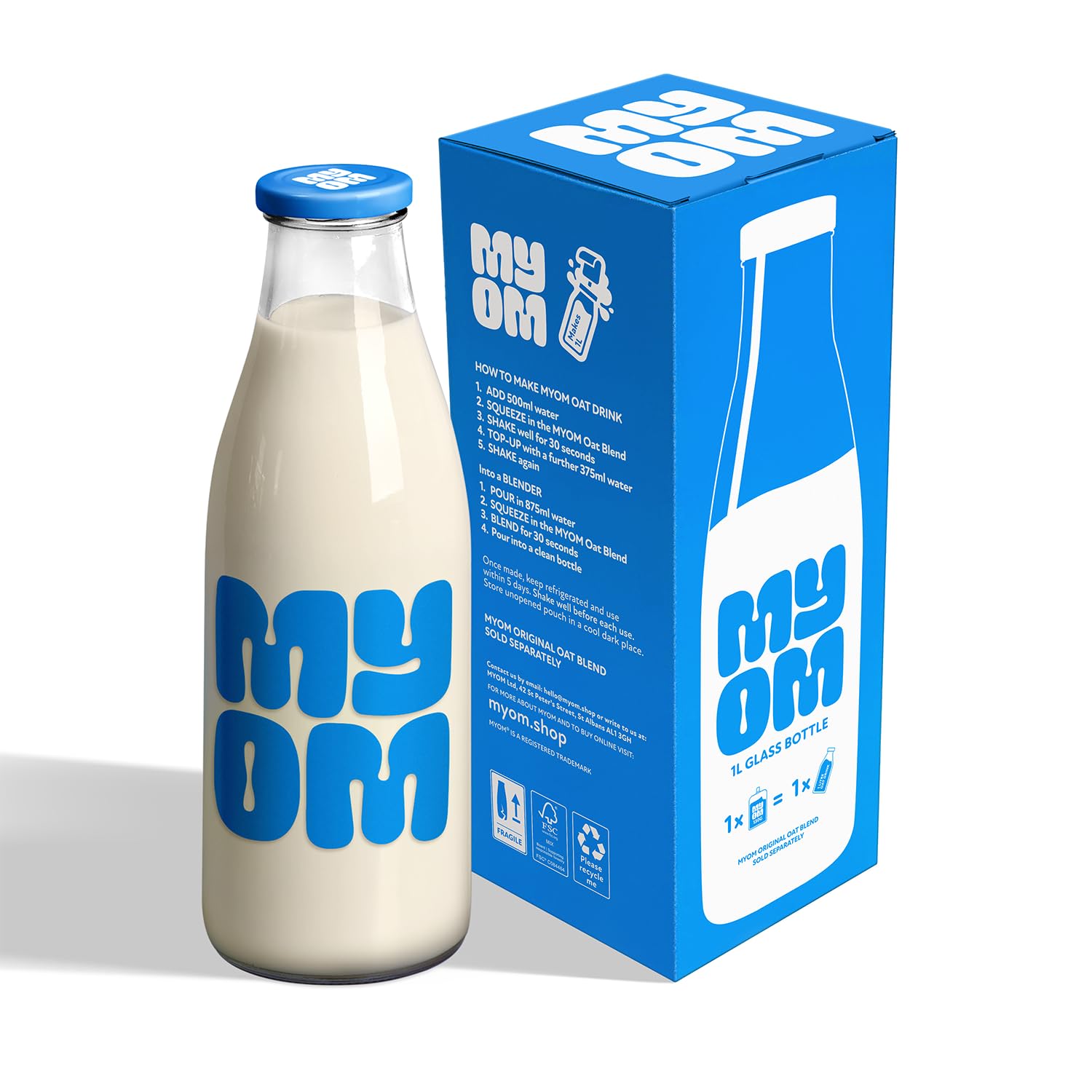 Myom 1000Ml Glass Milk Bottle 1000Ml - Reusable With Lid, Dishwasher Safe