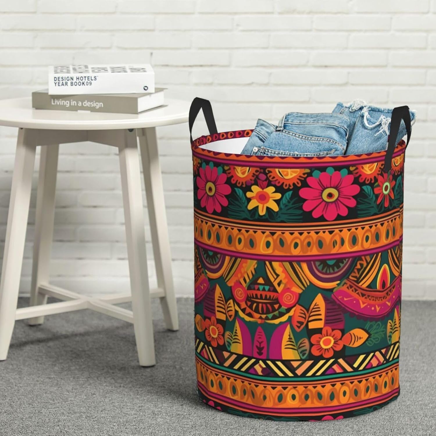 Mexican Folk Art Boho Laundry Basket Foldable Laundry Hamper Waterproof Collapsible Washing Bin Clothes Bag Freestanding Dirty Clothes Hampers for Laundry, Bedroom, Dorm