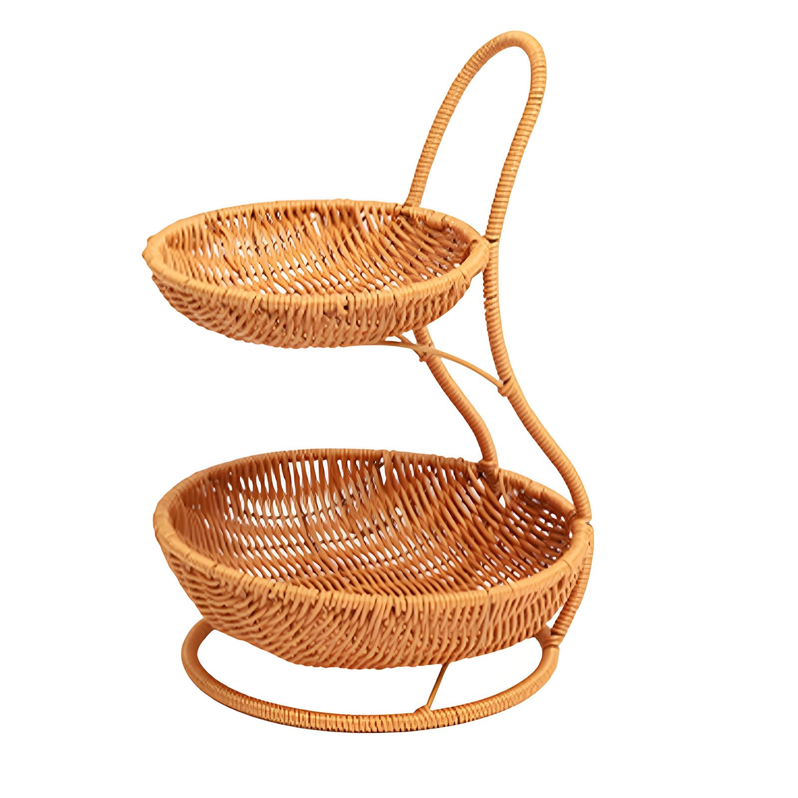 LUCKGONI Double Layer Woven Fruit Basket Rattan Styles Storage Organizers For Kitchen Countertop And Dining Table