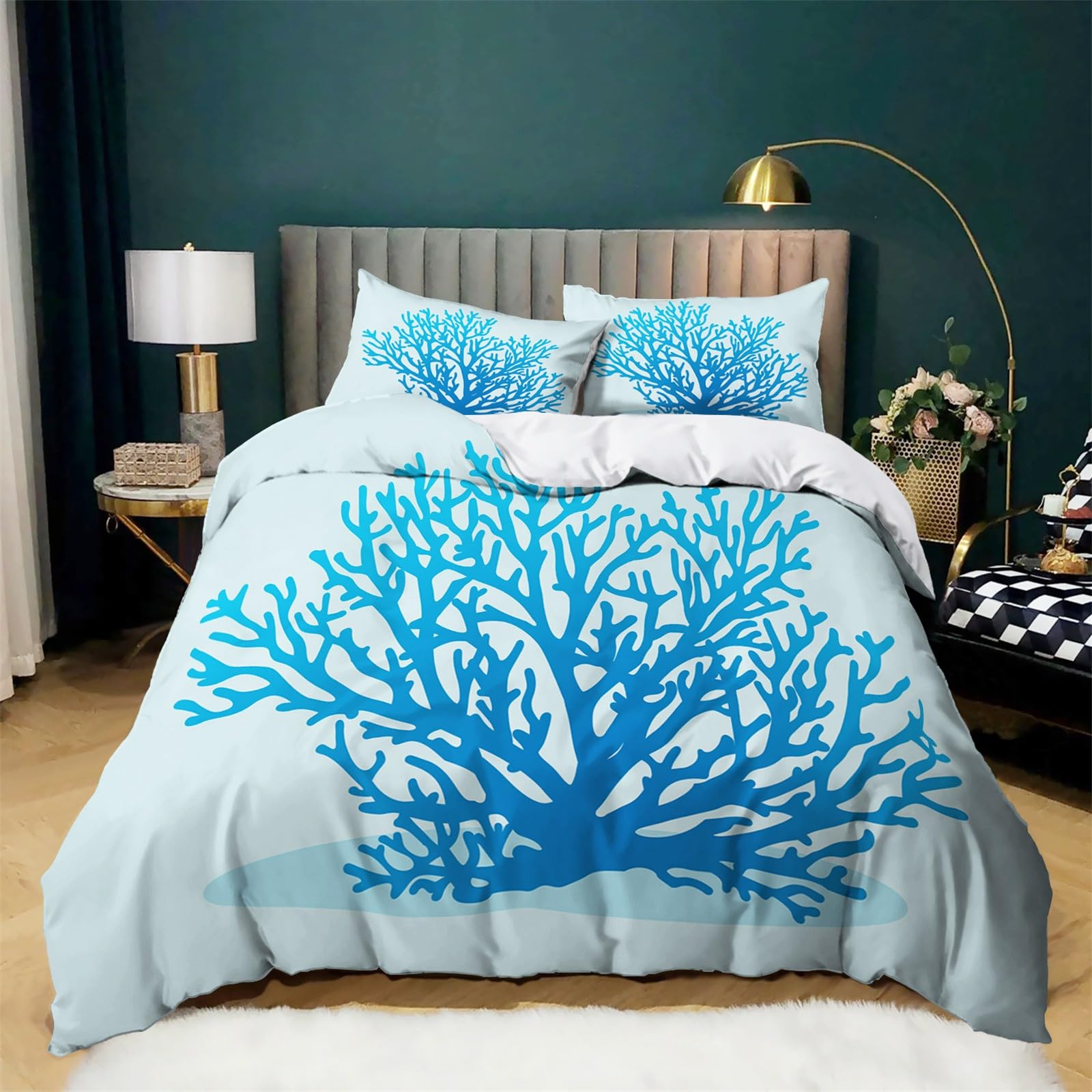 Housse de couette 240x220 bleu corail parure de lit microfibre enfant
