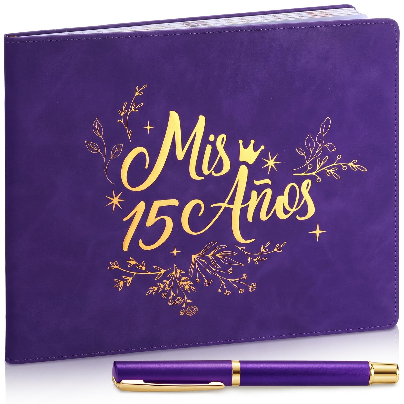 MotiMind Quinceanera Guest Book with Pen Libro De Firmas Para 15Anos Purple