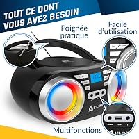 KLIM Boombox B3 Hordozható CD Lejátszó FM Rádióval - Bluetooth, USB, AUX Csatlakozás, RGB LED Világítás, Újratölthető Akkumulátor, Digitális 6