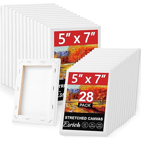 ESRICH Stretched Canvas for Painting 5x7, 28 Pack of Small Canvases Perfect...