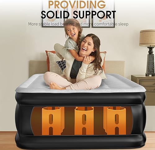 Miniatura 3 de DIVON Colchón de aire tamaño individual con bomba elevada incorporada, colchón inflable de 18 pulgadas con diseño ondulado, colchón inflable en 2