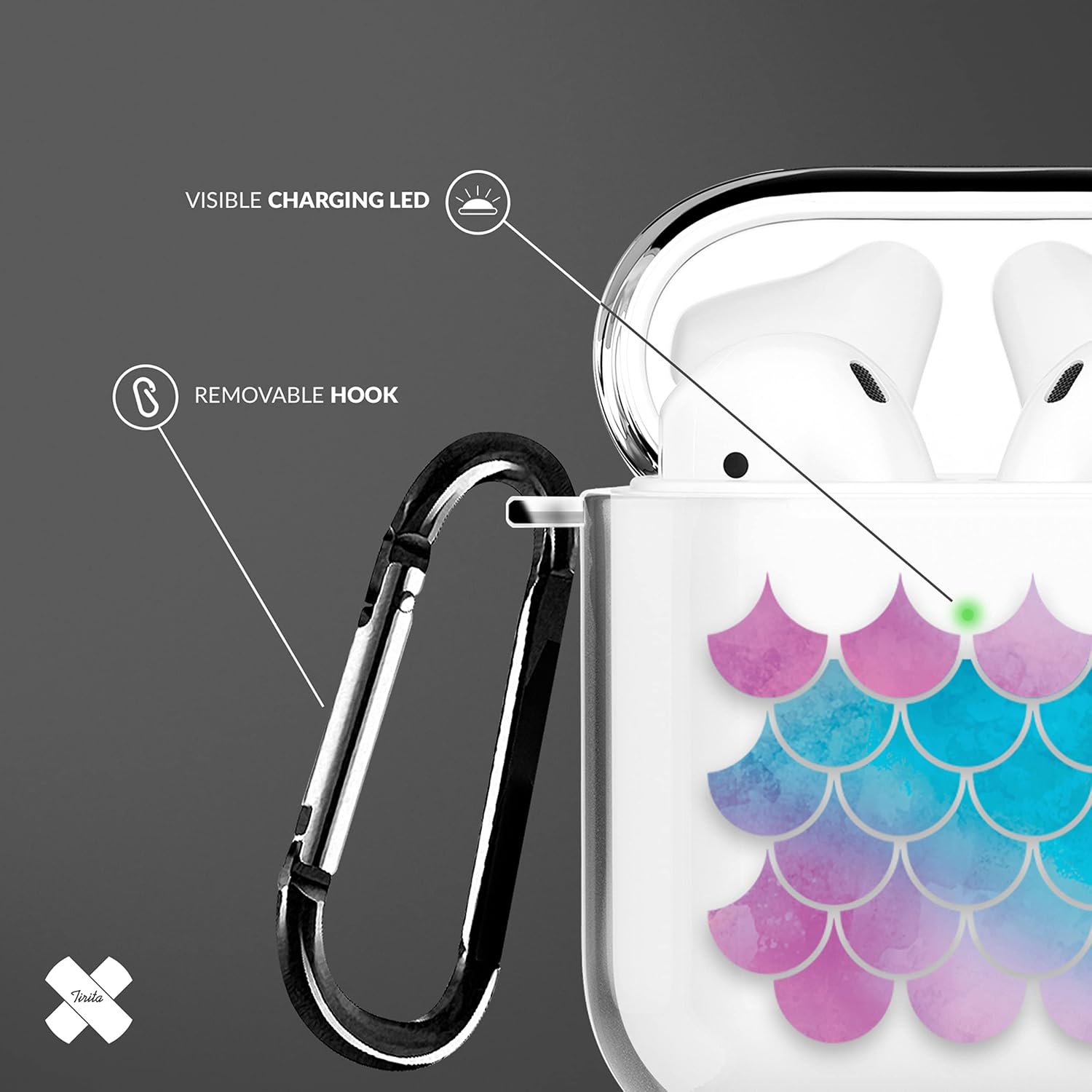Tirita Case Compatible with Apple AirPods 1st & 2nd generation Support Wireless Charging with Carabiner - Image 3
