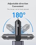 4 in 1 Retractable Car Charger, 4-in-1 Fast Car Phone Charger with 2 Retractable Cables 2.5FT and 2 USB Ports Compatible with i Phone 15/14/13/12/11 Pro Max/XR/XS,Galaxy,Pixel,iPad/iPod