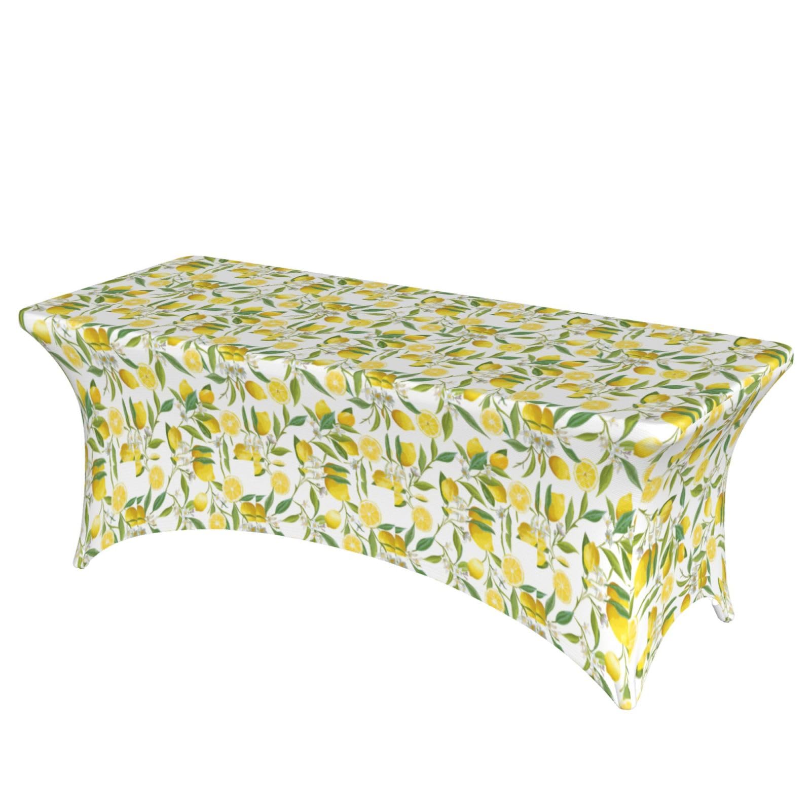 NImongt Fresh Tropical Lemons Print Elastic Rectangular Tablecloth Holidays Family Banquet Wedding Party Table Cover