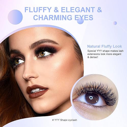 Miniatura 9 de NAGARAKU Extensiones de pestañas triple yyy de 3 puntas, suministros y pestañas 0.003 in, bandeja de mezcla de rizo C, 0.315-0.591 in, prefabricadas