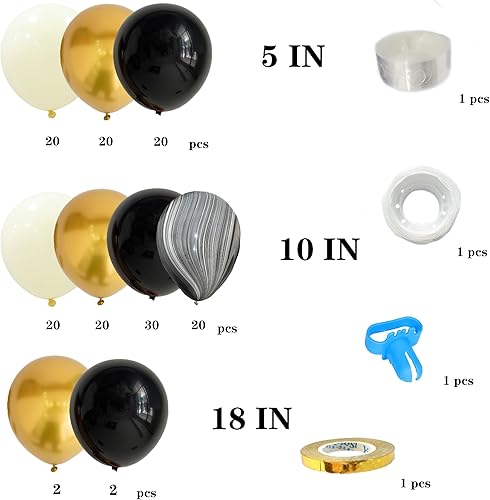Miniatura 2 de Kit de guirnalda de globos de Año Nuevo, 159 unidades, globos de mármol dorado y blanco de metal negro para despedida de soltera, baby shower,