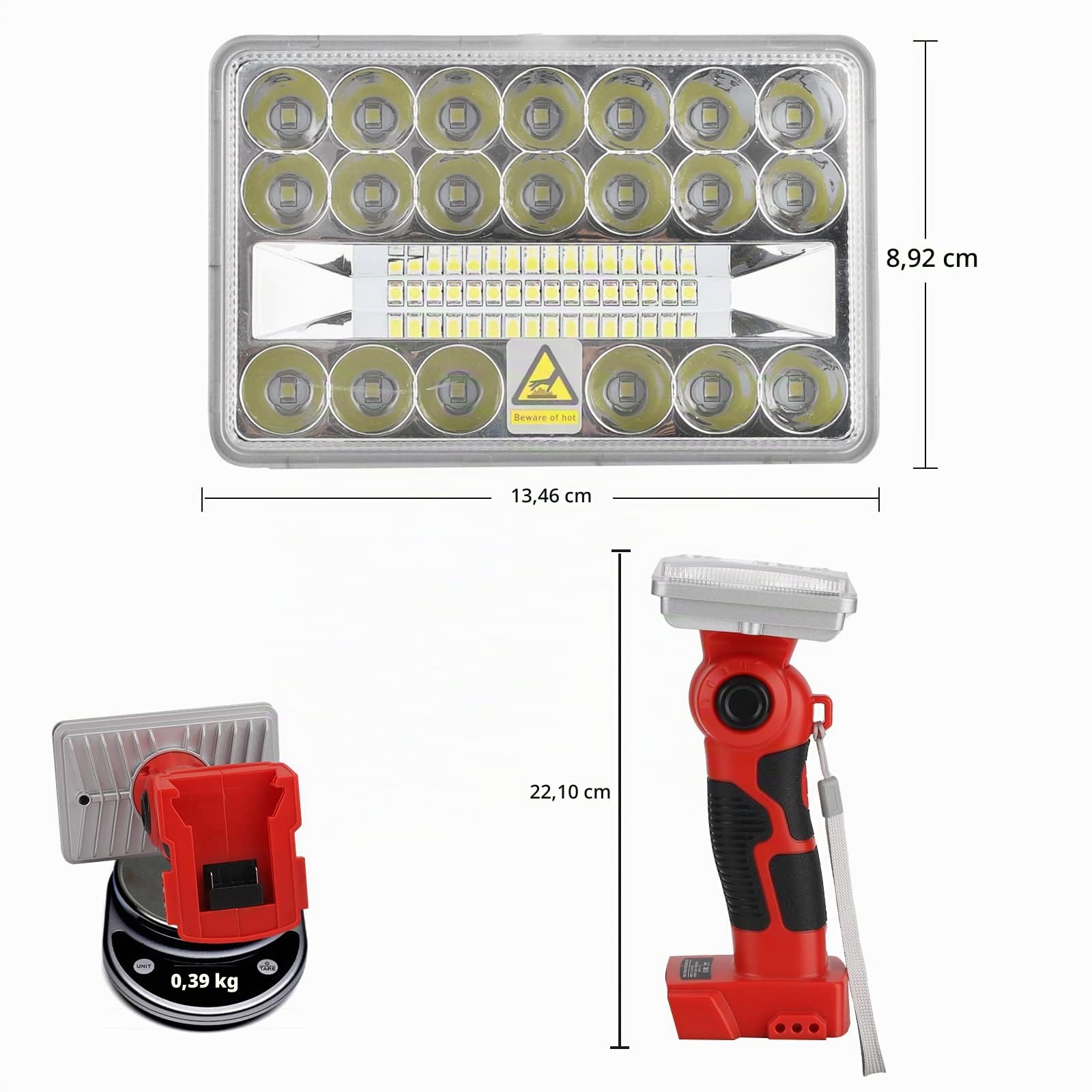 Taingwei Lampe LED sans fil 2000LM pour Milwaukee M18 Lithium Battery,Lampe de travail 18v pour le camping, la réparation de voiture, l'éclairage d'urgence et de chantier