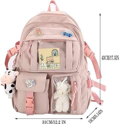 Miniatura 7 de Linda mochila con bonito oso de peluche y bonitos accesorios de alfiler estético de gran capacidad bonita bolsa de libros para niñas y adolescentes
