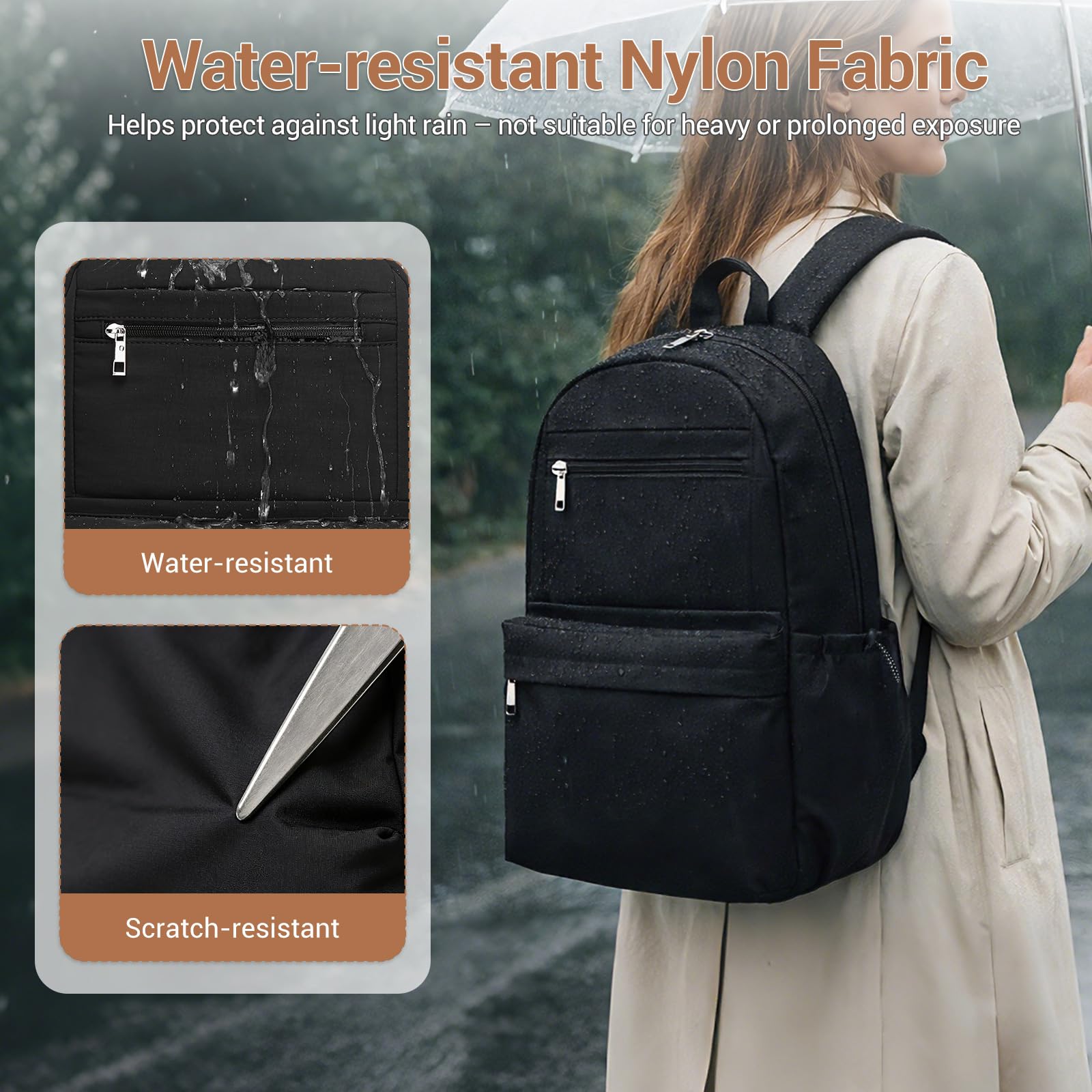 Kono Sac à Dos Scolaire 15,6 Pouces pour Ordinateur Portable, Grande Capacité, Multi-Poches, Imperméable et Léger, pour Lycée, Université, Étudiant, Femme et Homme (Noir)
