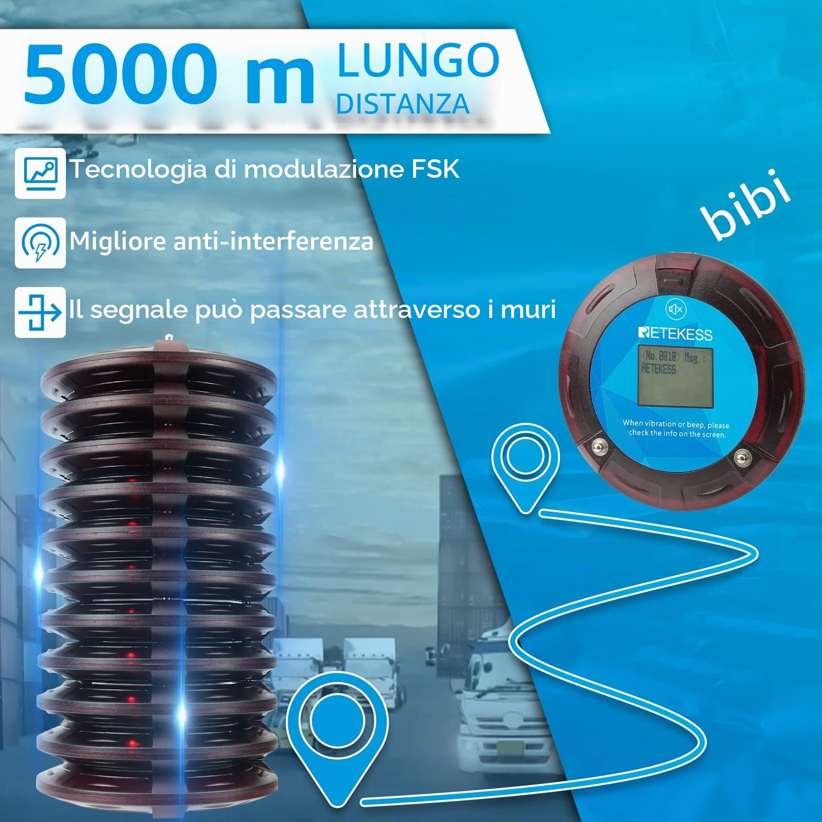 Retekess TD166 Pager Ristorante, Cicalino Ristorante, 10 Cercapersone | per Logistica, Magazzini, Terminali, 5000M All'Aperto, 550 mAh, con Display, Compatibile con il PC, Pager Sms