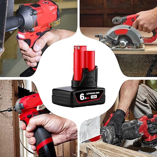 Miniatura 7 de Paquete de 2 baterías de repuesto de iones de litio M-12 de 6Ah para Milwaukee M-12 compatibles con batería Milwaukee de 12 V 48-11-2460 48-11-2412