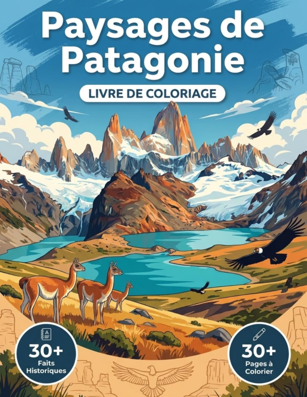 Le Livre de Coloriage Des Plus Beaux Paysages de Patagonie: Un Voyage Relaxant à Travers les Plus Belles Montagnes, les Lacs et les Glaciers ... Voyage Thématique et Légendes Éducatives.