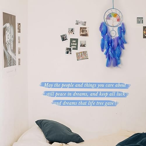 Miniatura 6 de Atrapasueños de 7 chakras, árbol de la vida, atrapasueños de plumas azules y moradas, decoración de pared con piedra de cristal curativo arco iris,