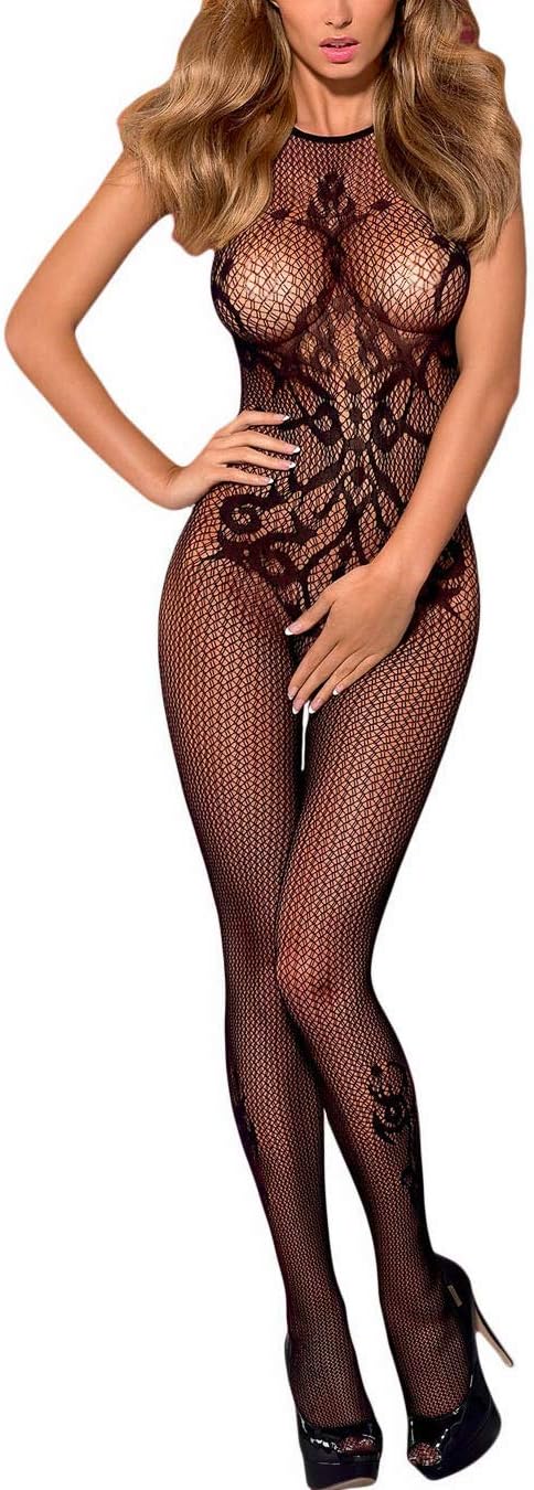 Lucklovell Women Sexy Seamless Opaque Tattoo Halter Neck Bodystocking