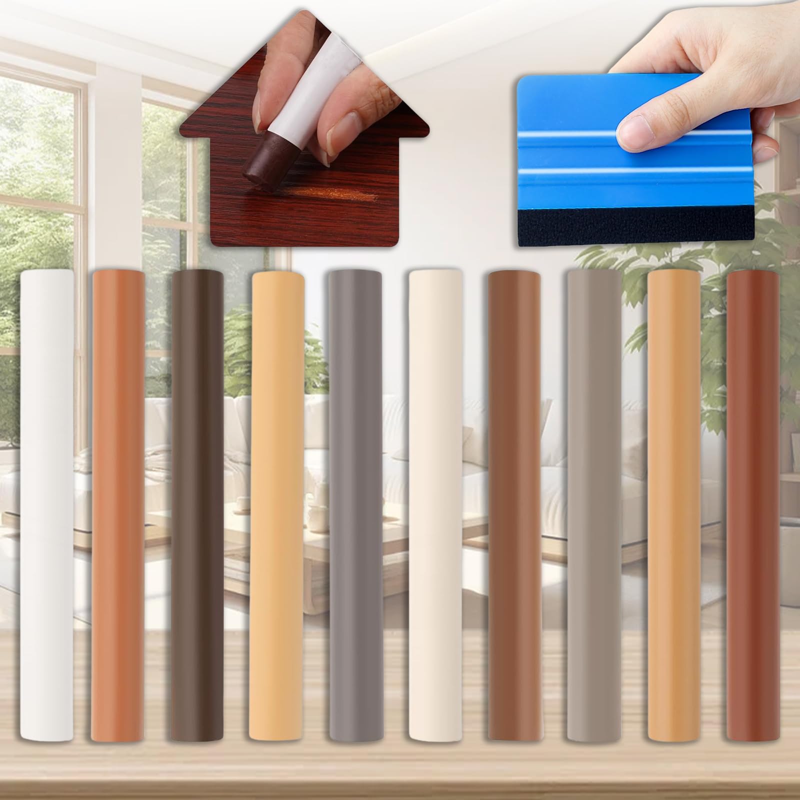 10 Colores Cera Reparación Madera, Kit Reparacion Suelo Laminado, Varillas De Reparación De Madera, Varillas De Relleno De Cera Para Reparación De Madera, Para Muebles De Madera, Guitarra