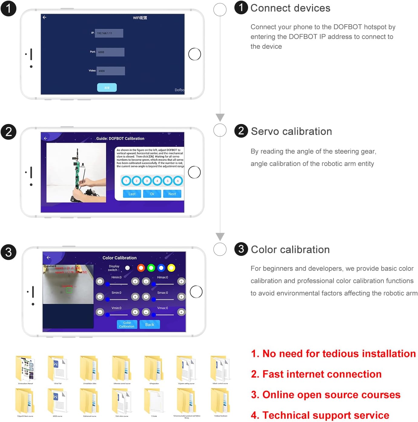 A person using a laptop to control the Yahboom Nano-DOFBOT robotic arm, with code visible on the screen.
