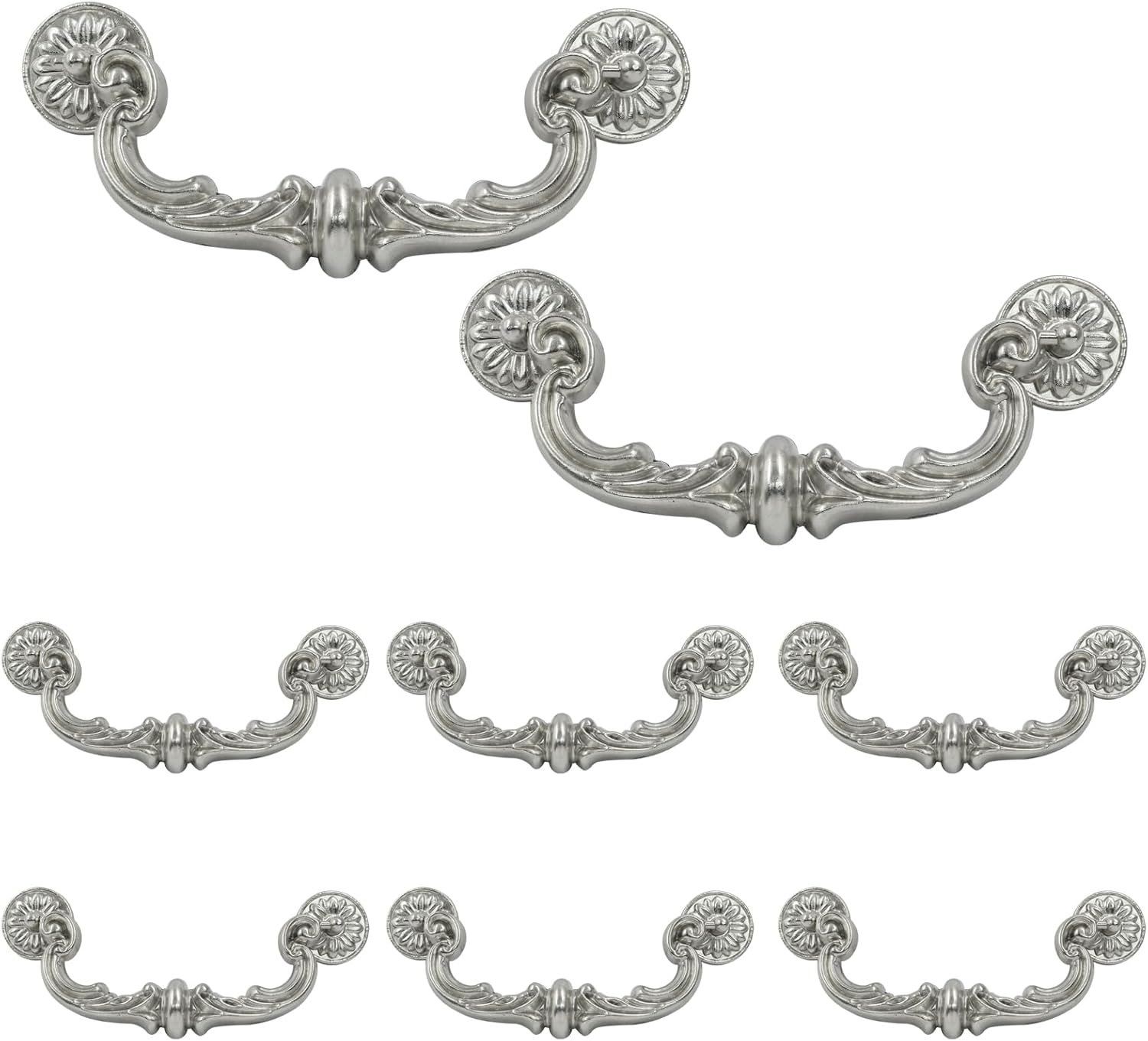 Biaungdo 8 Pcs 150 mm / 6 Inch Hole Center Pull Handles, Zinc Alloy Rustic Vintage Style Drop-Down Bail Swing Dresser Pull Handle Antique Drawer Handles for Kitchen, Cabinet (Silver) 8 Silver