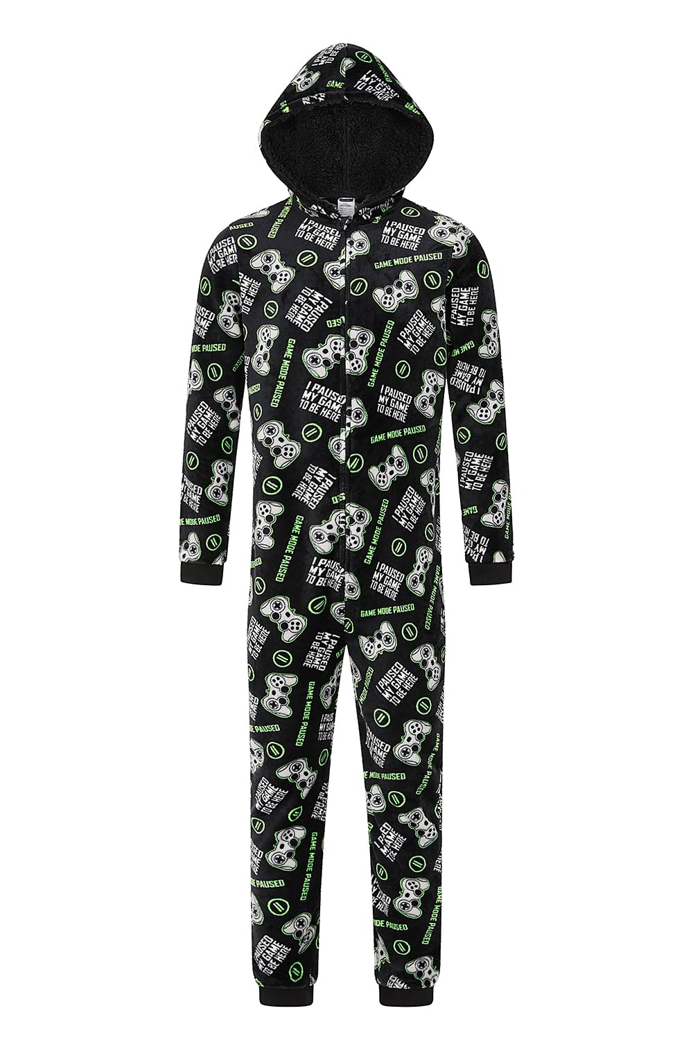 Thepyjamafactory Boys Black I Paused My Game To Be Here Fleece Gaming Sleepsuit (7-8 Years)