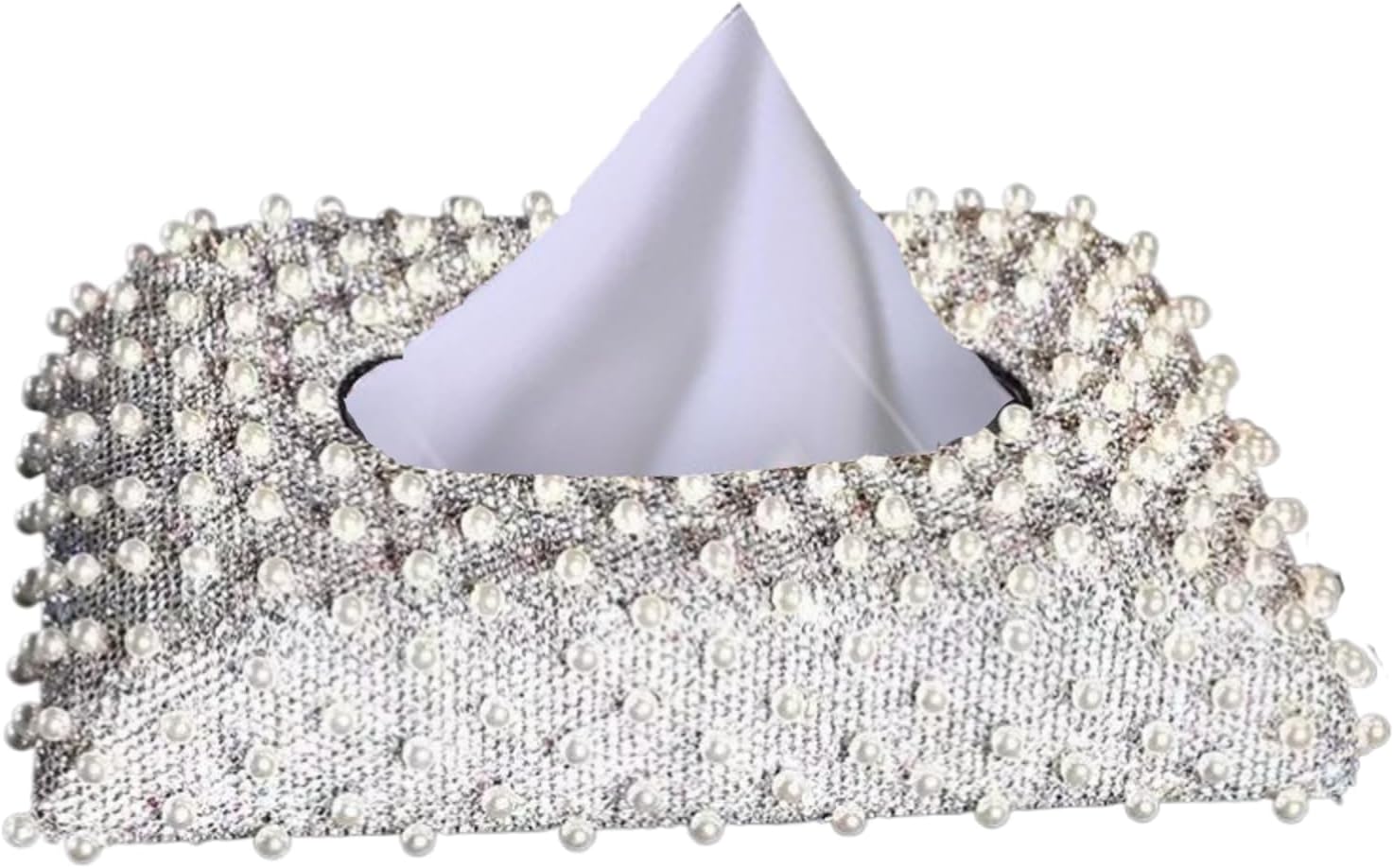 car Tissue Holder Sparkling Bling Tissue Box Cover Rectangular Magnetic Tissue Holder for Bathroom, Home, Office, Car Decorative Tissue Box for Table or Countertop (1.White)