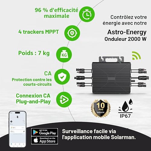 LIONSHEE Micro Onduleur 2000W, Micro Onduleur Solaire Balcon avec WiFi, Onduleur avec Câble CA de 5 Mètres, Inversor photovoltaïque MPPT, IP67 - 2